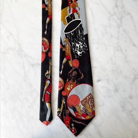 Basketball Players 45 41 Neck Tie - Renaissance Hand Made - Black Red Grey Brown - Picture 4 of 7
